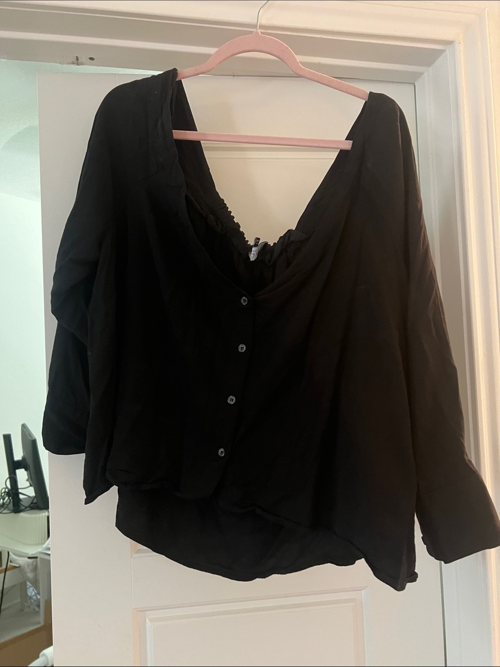 Black Women’s Button-Front Blouse - Lightweight V-Neck Top